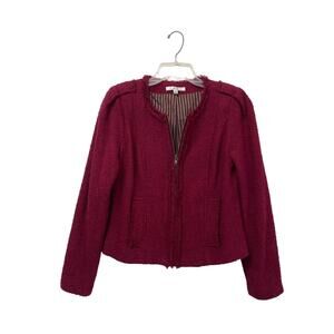 Cabi Full Zip Jacket Red Burgundy Boucle Career Womens Size 6